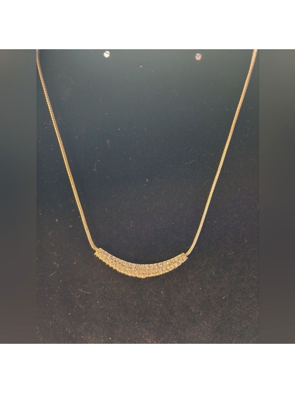 Vintage Trifari Gold-Tone Necklace with Pave Rhinestone Bar Pendant – EUC